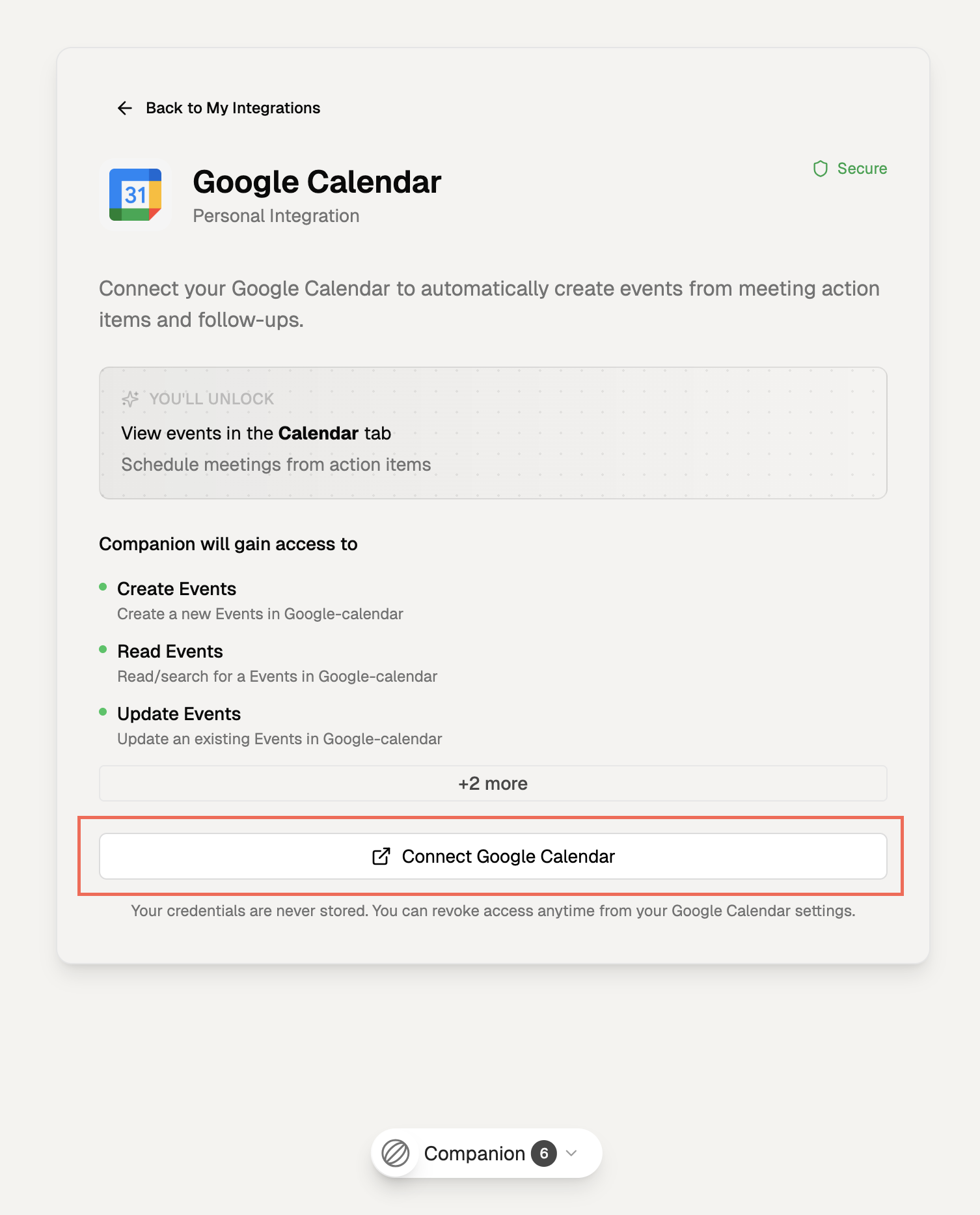 Google Calendar integration details