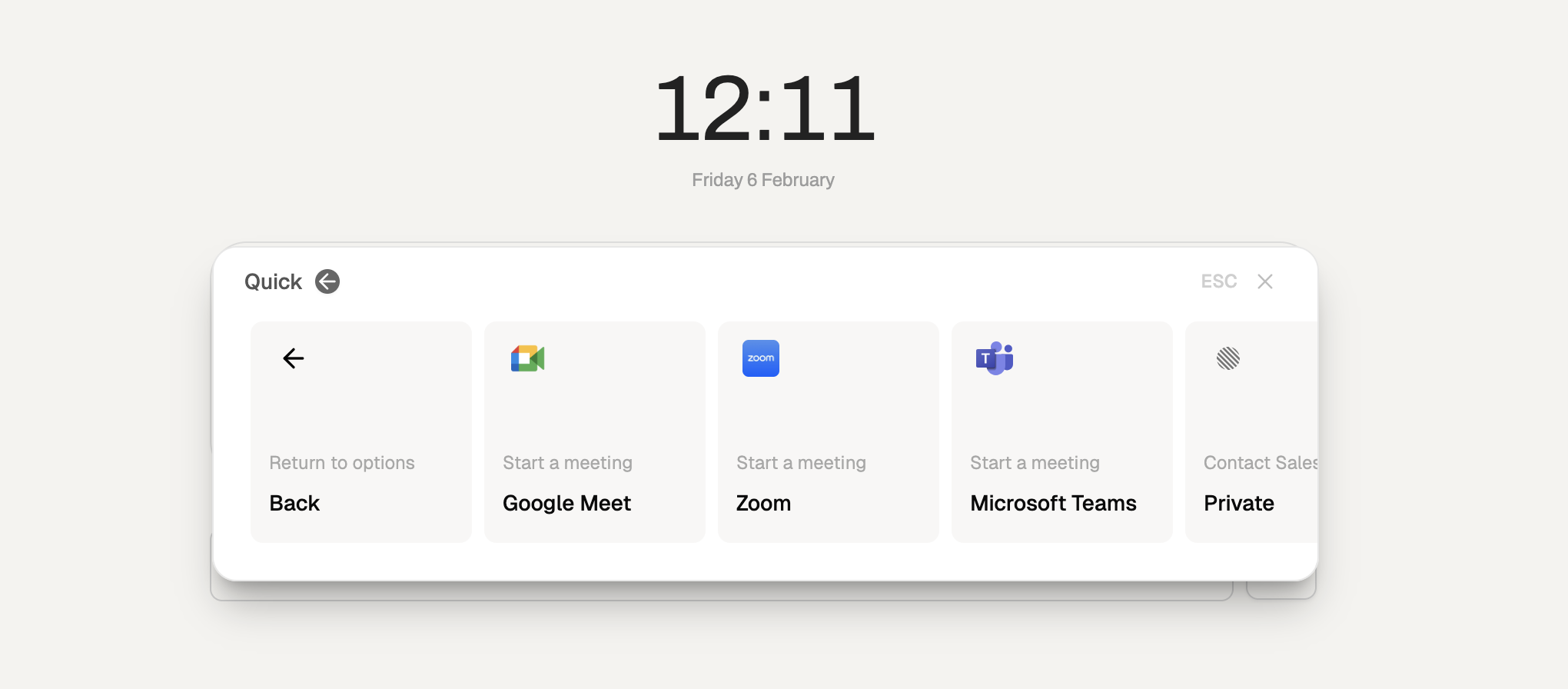 Platform options in Quick menu
